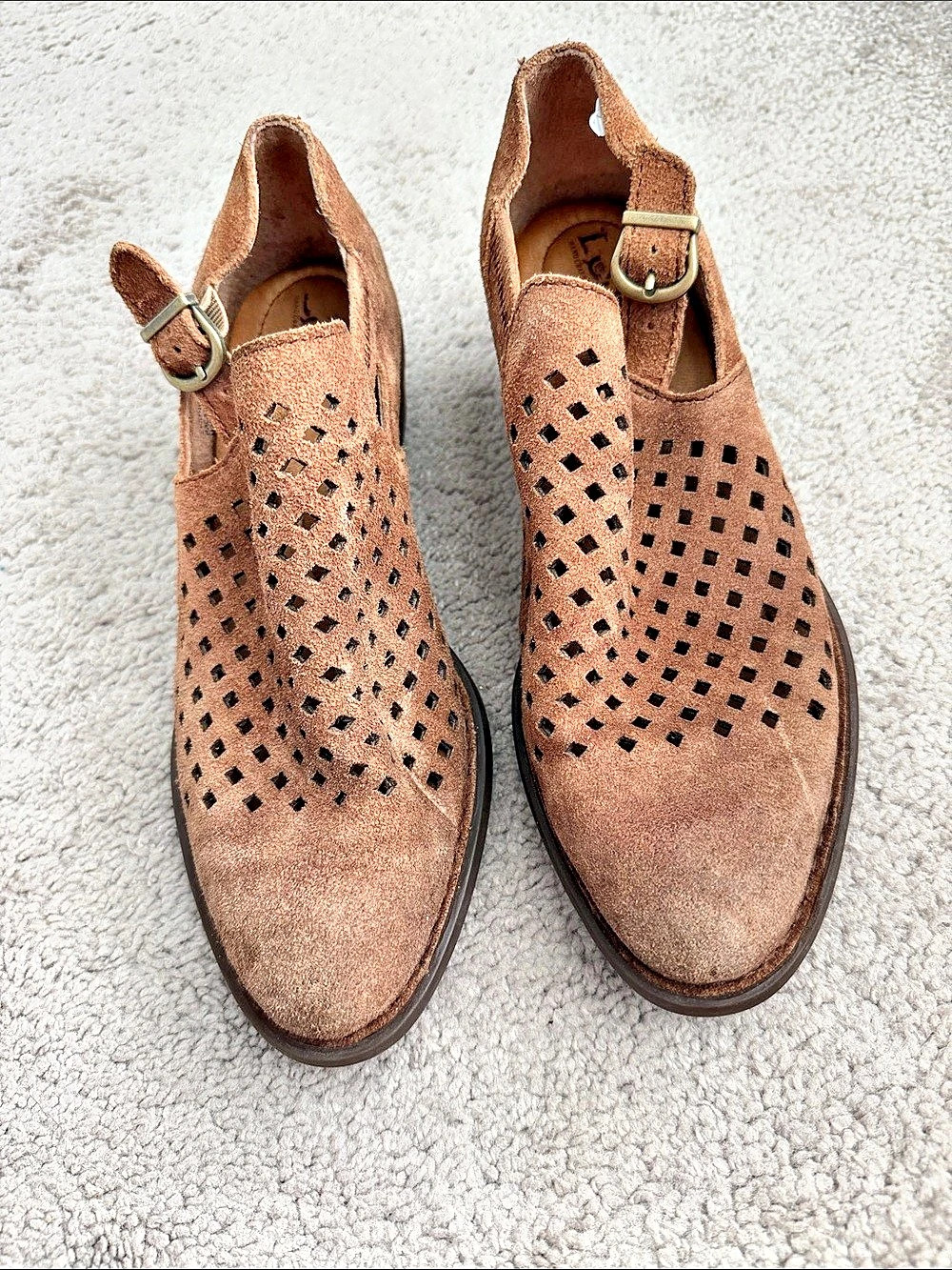 Born Kerri Perforated Leather Block Heel Shoes in Brown